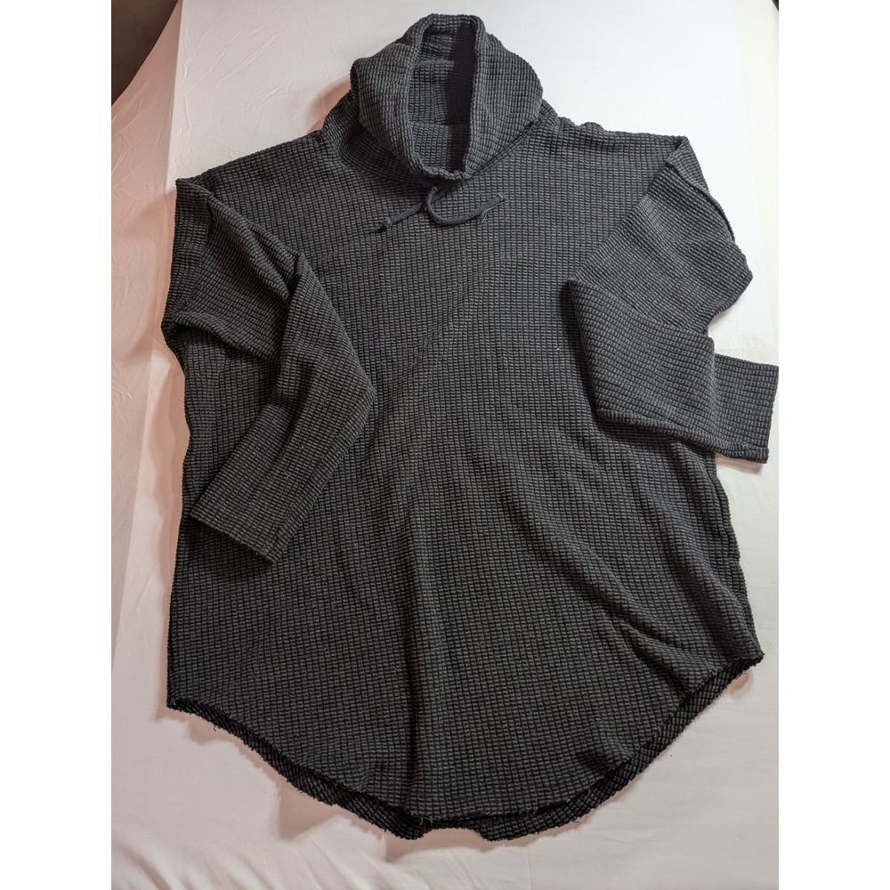 Wantable Women Charcoal Gray Waffle Knit Cowl Neck Tunic Top Medium Drawstring
